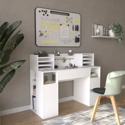 Schreibtisch Weiß 126.8 x 50 cm XL mit Regale Vicco