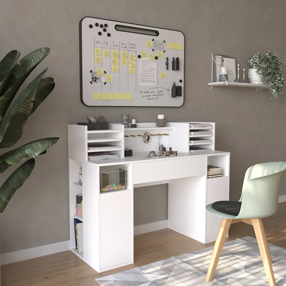 Schreibtisch Weiß 126.8 x 50 cm XL mit Regale Vicco