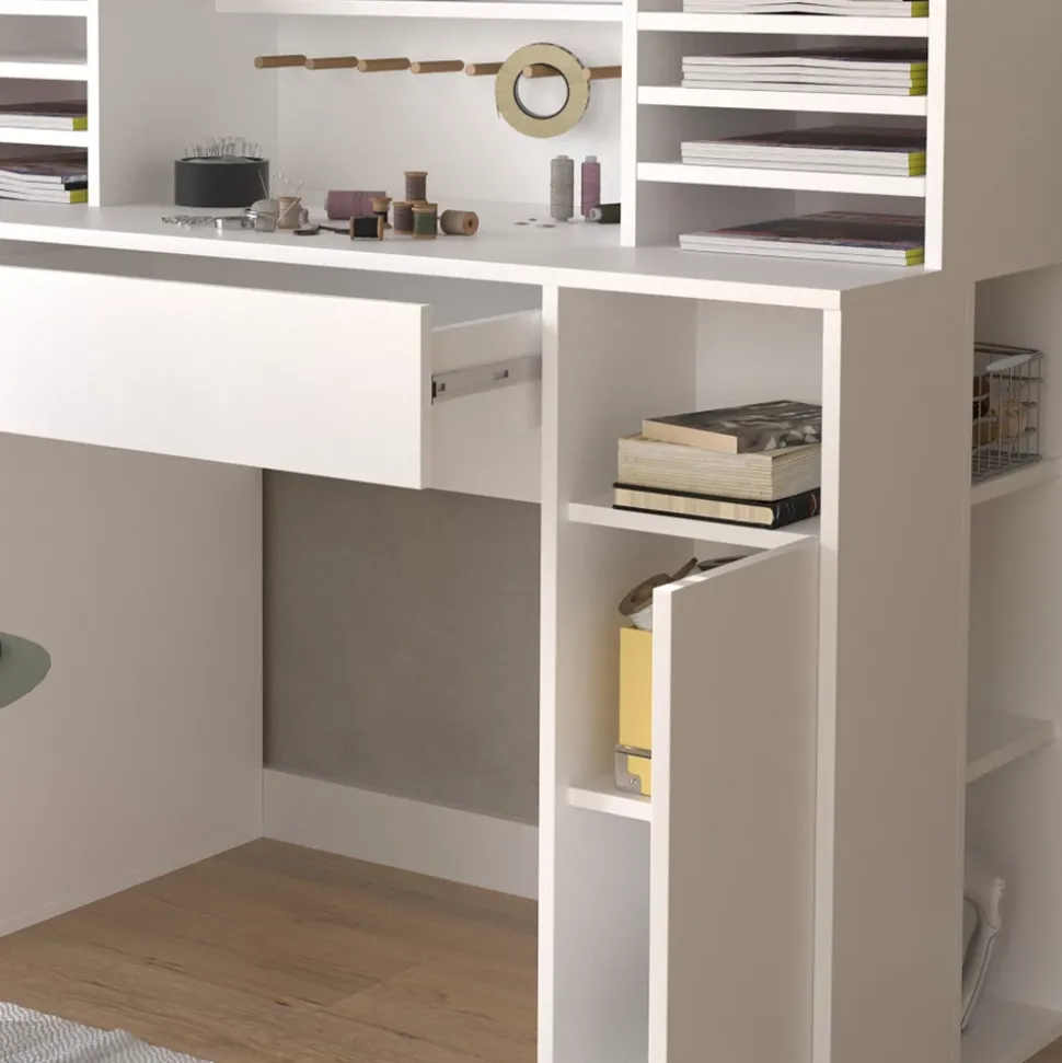 Schreibtisch Weiß 126.8 x 50 cm XL mit Regale Vicco