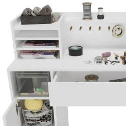 Schreibtisch Weiß 126.8 x 50 cm XL mit Regale Vicco