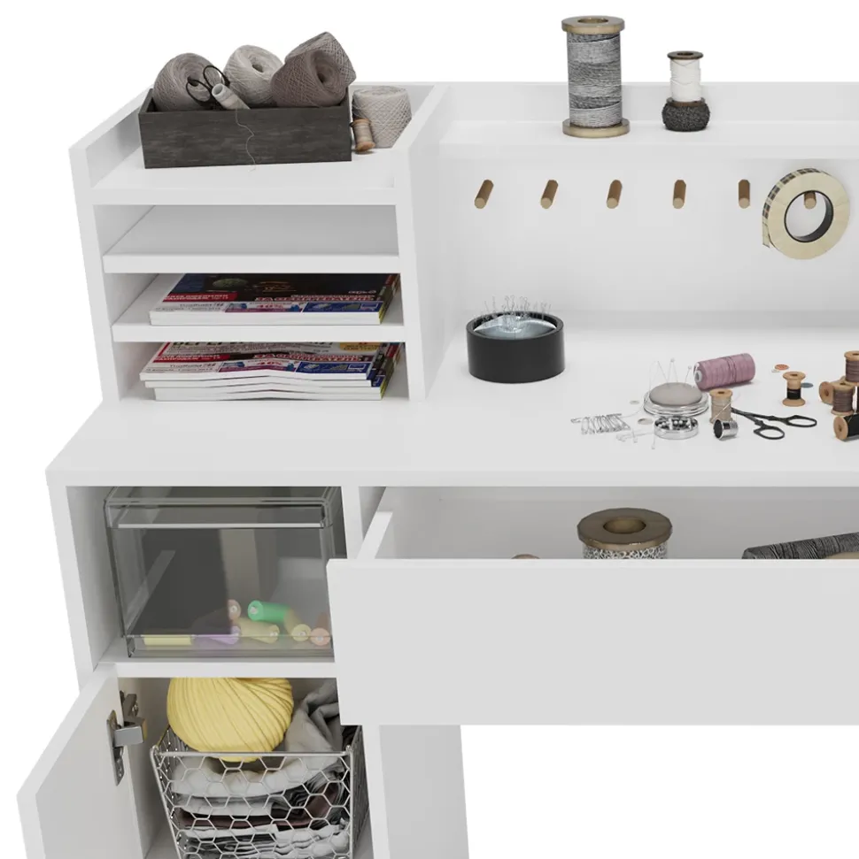 Schreibtisch Weiß 126.8 x 50 cm XL mit Regale Vicco