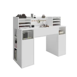 Schreibtisch Weiß 126.8 x 50 cm XL mit Regale Vicco