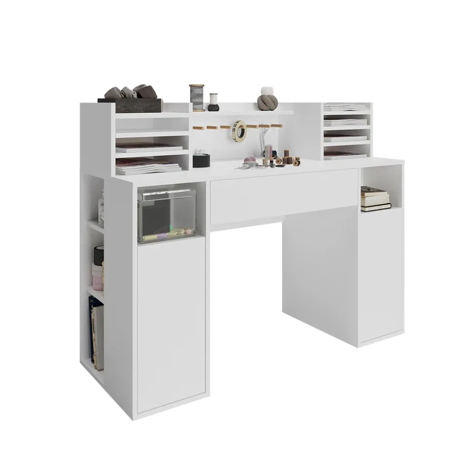 Schreibtisch Weiß 126.8 x 50 cm XL mit Regale Vicco