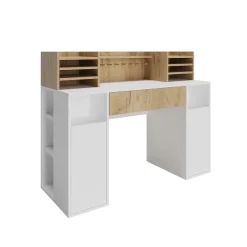 Schreibtisch Weiß/Sonoma 126.8 x 50 cm XL mit Regale Vicco