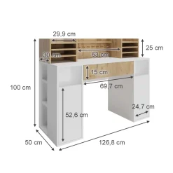 Schreibtisch Weiß/Sonoma 126.8 x 50 cm XL mit Regale Vicco