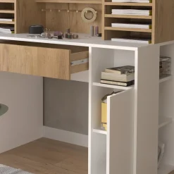 Schreibtisch Weiß/Sonoma 126.8 x 50 cm XL mit Regale Vicco