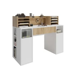 Schreibtisch Weiß/Sonoma 126.8 x 50 cm XL mit Regale Vicco