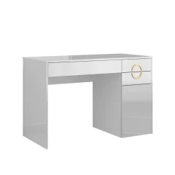 Schreibtisch Adela Weiß Hochglanz 115 x 55 cm mit 3 Schubladen Vicco