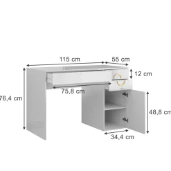 Schreibtisch Adela Weiß Hochglanz 115 x 55 cm mit 3 Schubladen Vicco