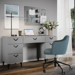 Schreibtisch Anett Grau 150 x 45 cm mit 7 Schubladen Vicco