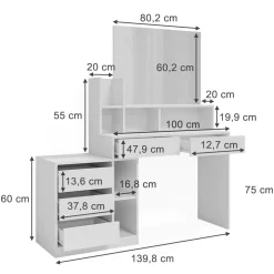 Schreibtisch Anja Weiß 139.8 x 40 cm mit Schubladen Vicco
