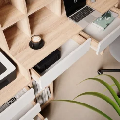 Schreibtisch Anja Weiß/Sonoma 139.8 x 40 cm mit Schubladen Vicco