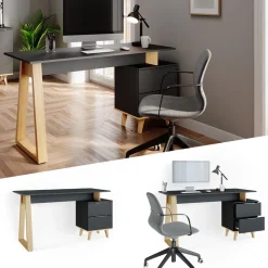 Schreibtisch Nautica Anthrazit 138 x 60 cm mit Schubladen, L Vicco