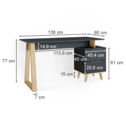 Schreibtisch Nautica Anthrazit 138 x 60 cm mit Schubladen, L Vicco