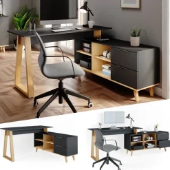 Schreibtisch Nautica Anthrazit 138 x 60 cm mit Schubladen, XXL Vicco