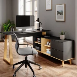 Schreibtisch Nautica Anthrazit 138 x 60 cm mit Schubladen, XXL Vicco