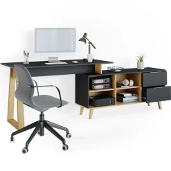 Schreibtisch Nautica Anthrazit 138 x 60 cm mit Schubladen, XXL Vicco