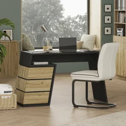 Schreibtisch Okaro Anthrazit/Eiche 105 x 50 cm mit 3 Schubladen Vicco