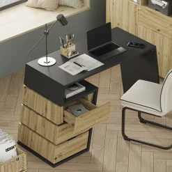 Schreibtisch Okaro Anthrazit/Eiche 105 x 50 cm mit 3 Schubladen Vicco