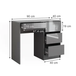 Schreibtisch Sherry Grau Hochglanz 90 x 40 cm mit Schubladen Vicco