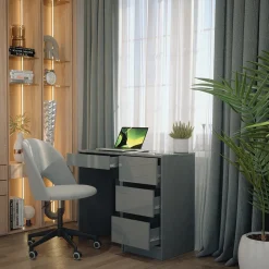 Schreibtisch Sherry Grau Hochglanz 90 x 40 cm mit Schubladen Vicco