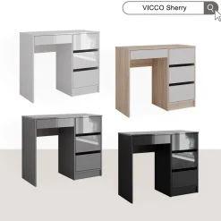 Schreibtisch Sherry Grau Hochglanz 90 x 40 cm mit Schubladen Vicco