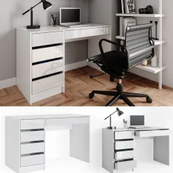 Schreibtisch Sherry Weiß 55 x 120 cm mit Schubladen Vicco