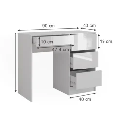 Schreibtisch Sherry Weiß Hochglanz 90 x 40 cm mit Schubladen Vicco