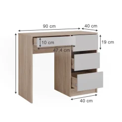 Schreibtisch Sherry Weiß/Sonoma 90 x 40 cm mit Schubladen Vicco