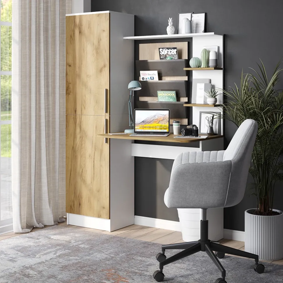 Schreibtisch Tessa Weiß/Goldkraft Eiche 122.9 x 52 cm Vicco