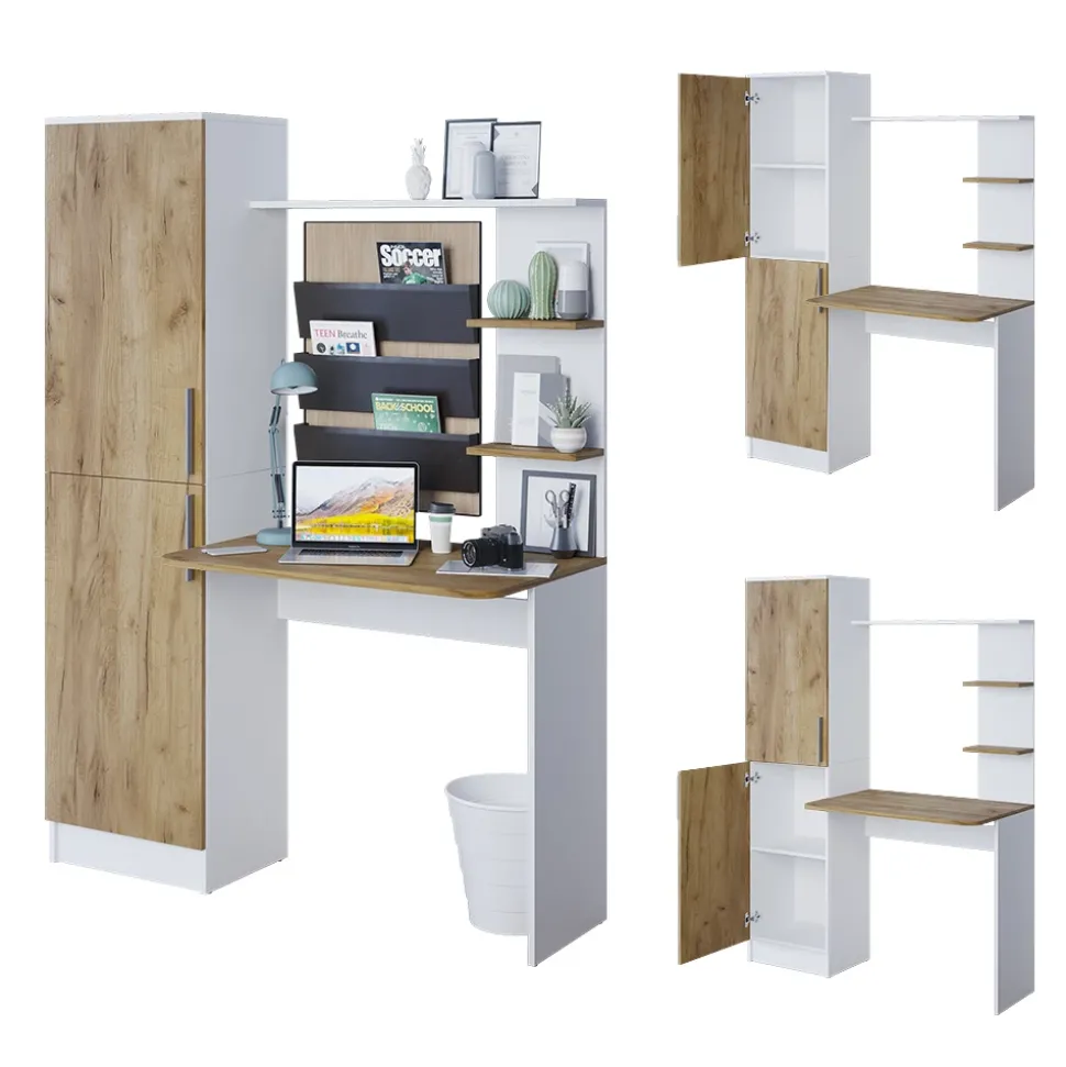 Schreibtisch Tessa Weiß/Goldkraft Eiche 122.9 x 52 cm Vicco