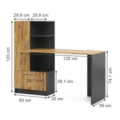 Schreibtisch Tomy Anthrazit/Goldkraft Eiche 150 x 59 cm Vicco
