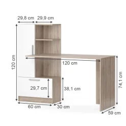 Schreibtisch Tomy Sonoma/Weiß 150 x 59.3 cm Vicco