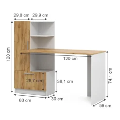 Schreibtisch Tomy Weiß/Goldkraft Eiche 150 x 59 cm Vicco