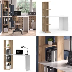 Schreibtisch Tower Weiß/Sonoma 122.2 x 55.2 cm mit 4 Fächern Vicco