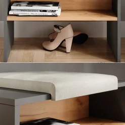 Schuhbank Orlando Anthrazit/Goldkraft Eiche 60 x 60 cm Vicco