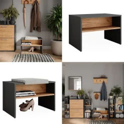 Schuhbank Orlando Anthrazit/Goldkraft Eiche 60 x 60 cm Vicco