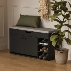 Schuhbank Solino Schwarz/Grau 90 x 50 cm mit Sitzfläche Vicco