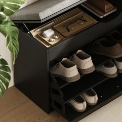 Schuhbank Solino Schwarz/Grau 90 x 50 cm mit Sitzfläche Vicco