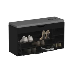 Schuhbank Solino Schwarz/Grau 90 x 50 cm mit Sitzfläche Vicco