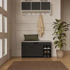 Schuhbank Solino Schwarz/Grau 90 x 50 cm mit Sitzfläche Vicco