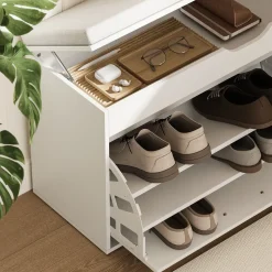 Schuhbank Solino Weiß 90 x 50 cm mit sitzfläche Vicco