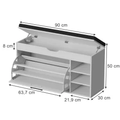 Schuhbank Solino Weiß/Schwarz 90 x 50 cm mit Sitzfläche Vicco