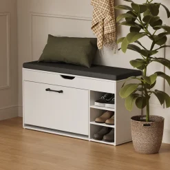 Schuhbank Solino Weiß/Schwarz 90 x 50 cm mit Sitzfläche Vicco