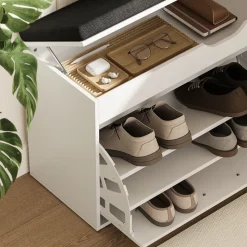 Schuhbank Solino Weiß/Schwarz 90 x 50 cm mit Sitzfläche Vicco