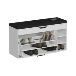 Schuhbank Solino Weiß/Schwarz 90 x 50 cm mit Sitzfläche Vicco