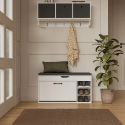 Schuhbank Solino Weiß/Schwarz 90 x 50 cm mit Sitzfläche Vicco