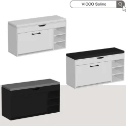 Schuhbank Solino Weiß/Schwarz 90 x 50 cm mit Sitzfläche Vicco