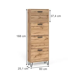 Schuhkipper Amber Eiche Wotan 60 x 168 cm mit 4 Fächern Vicco