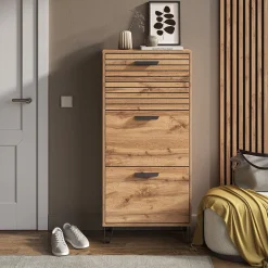 Schuhkipper Amber Eiche Wotan 62 x 130 cm mit 3 Fächern Vicco